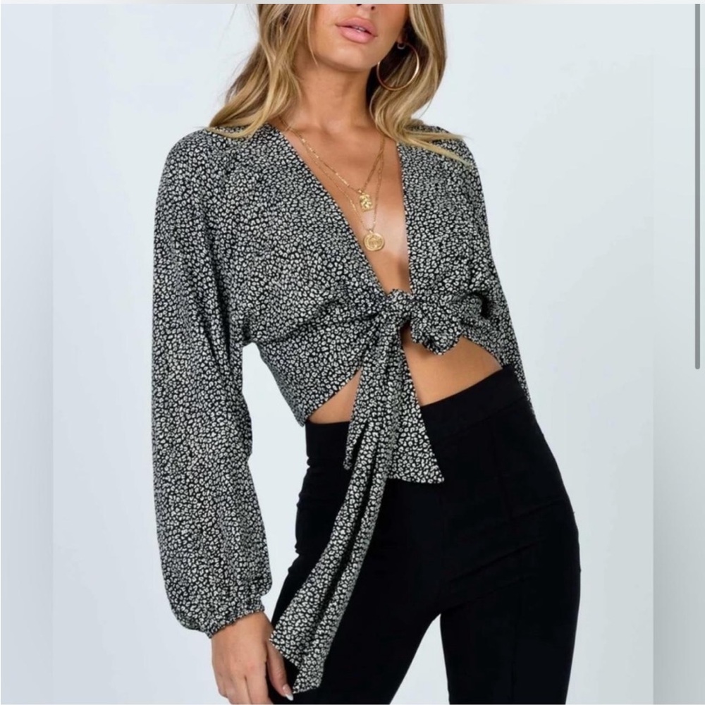 Women's Black Floral Tie-Front Top